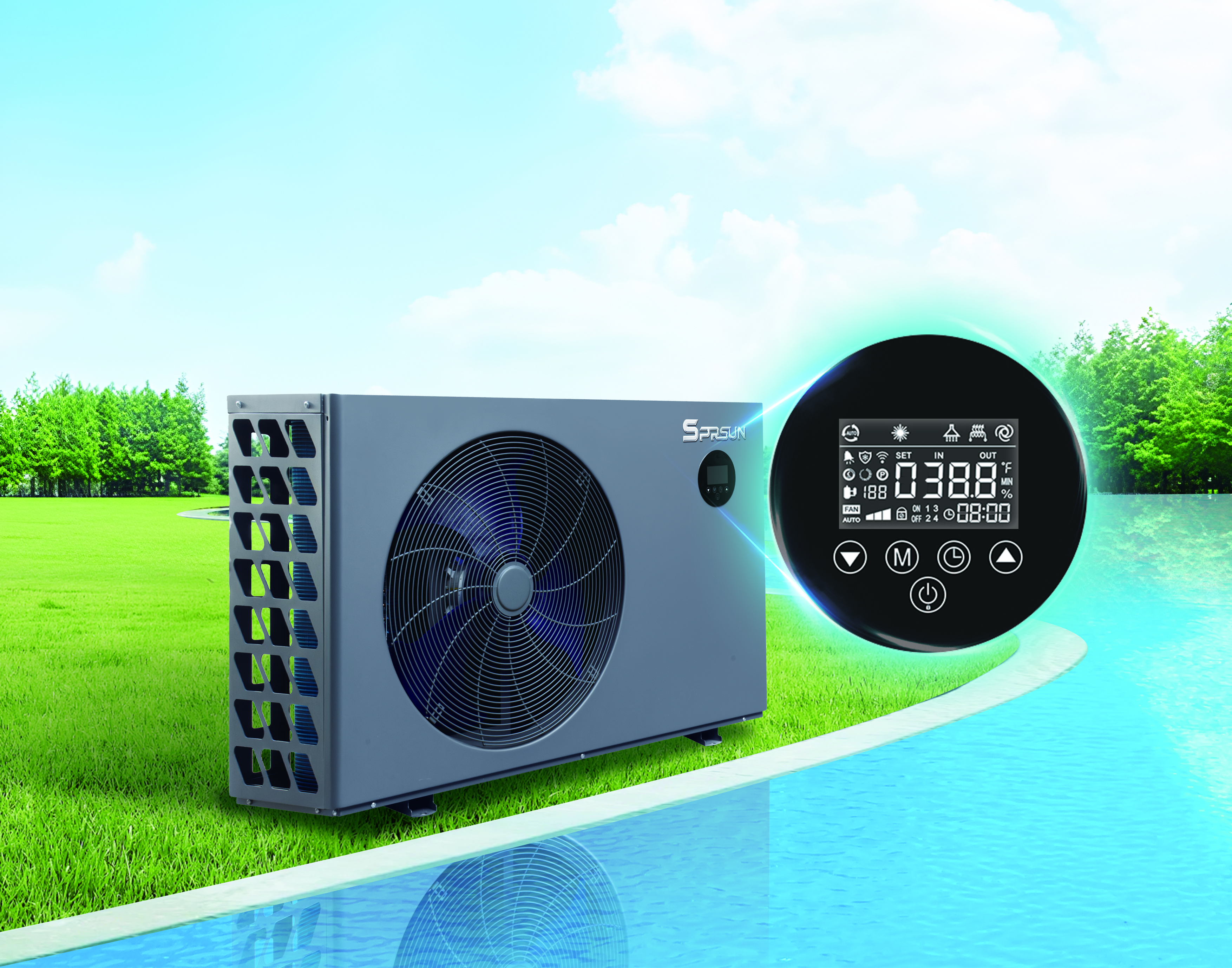 SPRSUN zwembad warmtepomp met touchscreen